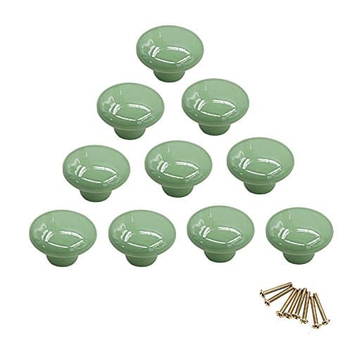 Image of NUODWELL 10Pcs Round Colorful Ceramic Cabinet Knobs Single Hole Pull Handle for Drawer,Cupboard,Dresser,Door (Green)
