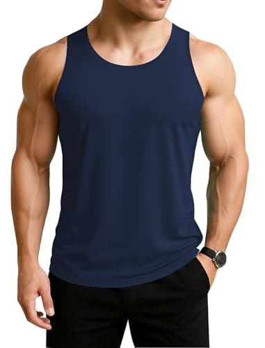 Image of EKLENTSON Vests Men Gym Muscle Activewear Sleeveless T Shirts UPF 50+ Summer Workout Bodybuilding Fitness Breathable Tank Tops Navy,L