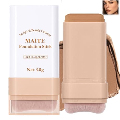 Image of MAITE Foundation Stick #5 Honey Long-Wear Matte Full Coverage - Waterproof Cream Formula with Built-In Brush for Medium Tan Skin, Smooth Radiant Finish, Mature Skin, All-Day Wear, Lightweight
