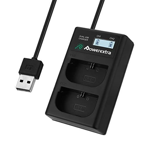 Image of LP-E6 LP E6N Charger with Tpye-c,Powerextra Dual USB Fast Charging LED Indicators Compatible with Canon EOS 5D Mark II/III/IV, 5DS, 5DS R, 6D, 7D, 7D Mark II, 60D, 70D, 80D, 90D Cameras