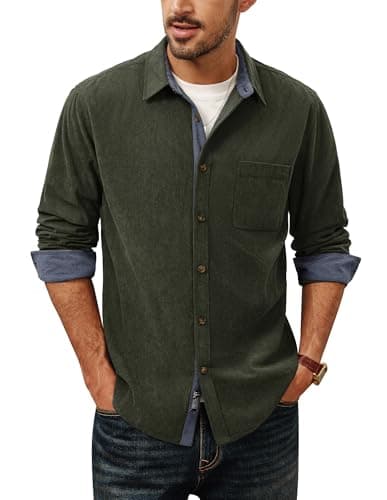 Image of PJ PAUL JONES Men's Button Down Shirt Lightweight Jacket Casual Shirts for Men UK Dark Green M