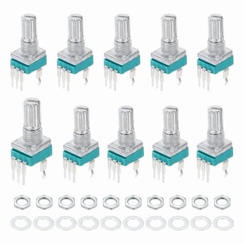 Image of sourcing map 10pcs RK097N B50K Potentiometer, 3Pin Single Linear Rotary Seal Amplifier Logarithmic Potentiometers 15mm Knurled Shaft Vertical for Audio Amplifier