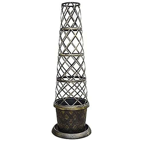 Image of Thompson & Morgan Garden Planter Tower Pots for Climbing Plants Vegetables Support 1.3m with Lattice Design & Gold Finish x 1