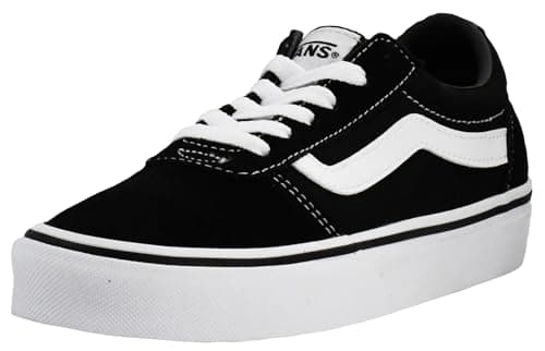 Image of Vans Womens Size 6, Ward Sneaker Black & White Suede Canvas Lace Up Shoes, Low Top Ladies' Trainers, Lightweight Sports Shoes Active Wear Range (6 UK)