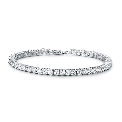 Image of Diamond Treats Silver Tennis Bracelet for Women and Girls, solid 925 Sterling Silver with 3mm Sparkling Cubic Zirconia Stones, 6.5-7.5 inch Ladies Eternity Bracelet, Silver Bracelets for Womens