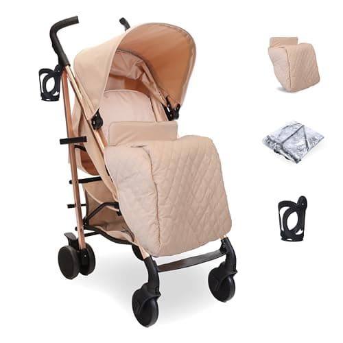 Image of My Babiie MB51 Stroller – from Birth to 4 Years (22kg), Lightweight, Umbrella Fold, Travel Buggy for Toddlers, Pushchair Includes Footmuff, Cup Holder, Rain Cover - Blush Pink