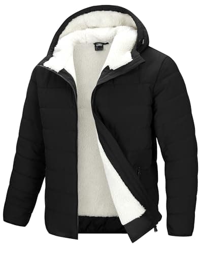Image of 33,000ft Men's Waterproof Fleece Jackets Windproof Warm Puffer Winter Jacket Lightweight Quilted Jacket Outdoor Thermal Coats with Hood Black L