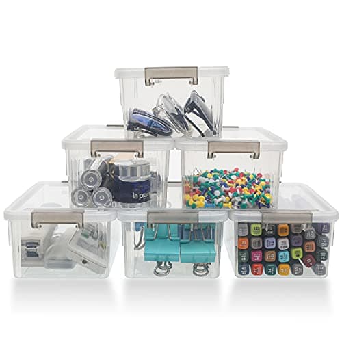 Image of Citylife 6 Pack Plastic Storage Box Small Stackable Storage Box with Clear Storage Boxes with Handles for Kitchen Closet,17.7x13x8.2cm