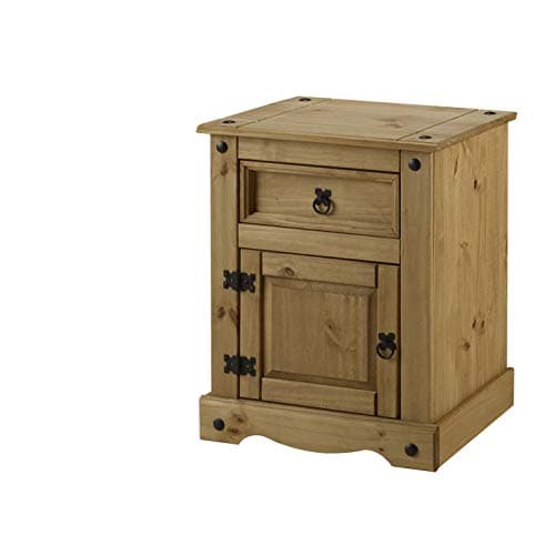 Image of Mercers Furniture Corona LARGE 1 Door 1 Drawer Bedside Cabinet Pot Cupboard Solid Wood Pine Wooden Mexican Style Night Stand Lamp End Side Table 67cm High. 53cm Wide. 39cm Deep.