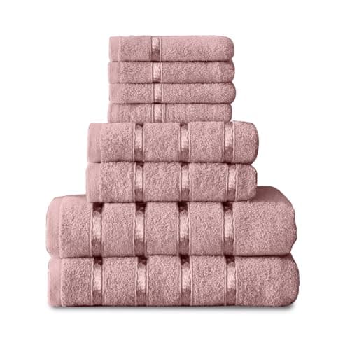Image of GC GAVENO CAVAILIA 8 Piece Towel Bale Set, Quick Dry Highly Absorbent Cotton Towel Sets Bathroom, Blush Pink Towels Sets 450 GSM, 4x Face Towel 2x Hand Towels 2x Bath Towels