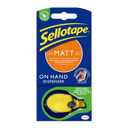 Image of Sellotape On-Hand Dispenser with Invisible Matt Tape, Both hands free for crafting and wrapping, Includes Refillable Dispenser & Invisible Matt Tape Roll (18mm x 15m)