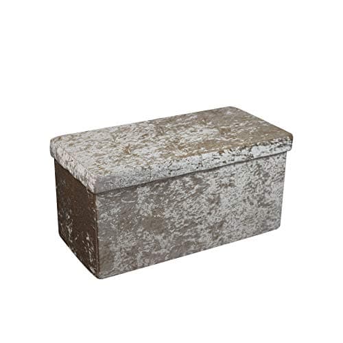 Image of HomeHarmony® Crushed Velvet Quilted Top Folding Storage Ottoman Seat, Stool, Toy Storage Box (Large Mink)