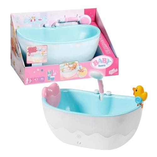 Image of BABY born Bath Bathtub 835784 - Accessories for 36cm & 43cm Dolls with Light/Sound Effects For Toddlers - Includes Pillow & Squirting Duck - Batteries Required - Suitable from 3 Years