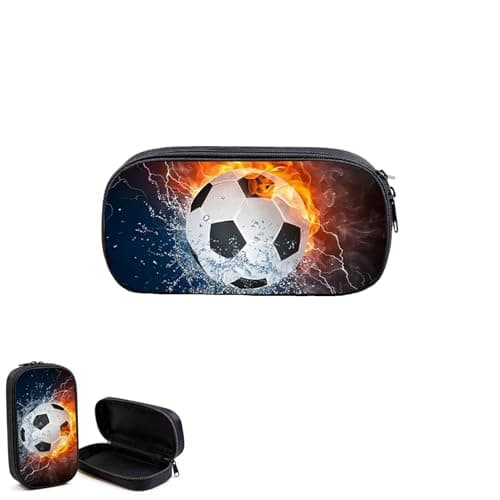 Image of Football Pencil Case,Boys Pencil Case,Football Pencils Cases for Boy Black Portable Big Capacity Single Layer Footballs Stationery Pen Eraser Ruler Organizer Accessories Kit for School,Office,Travel
