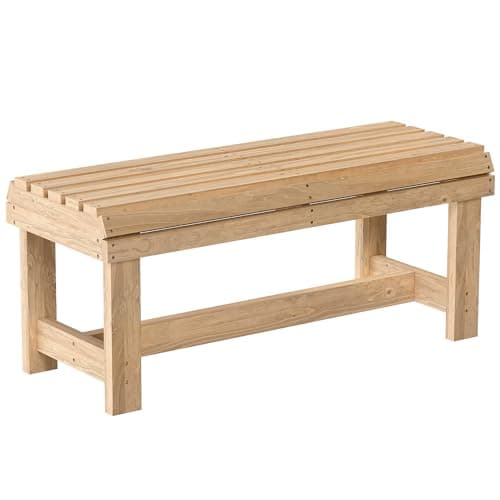 Image of Outsunny Wooden Garden Bench, 2 Seater Outdoor Bench with Slatted Curved Seat, Backless Small Wood Garden Furniture, 240 KG Capacity for Porch, Park, Patio, 100 x 40 x 43 cm, Natural Wood Finish