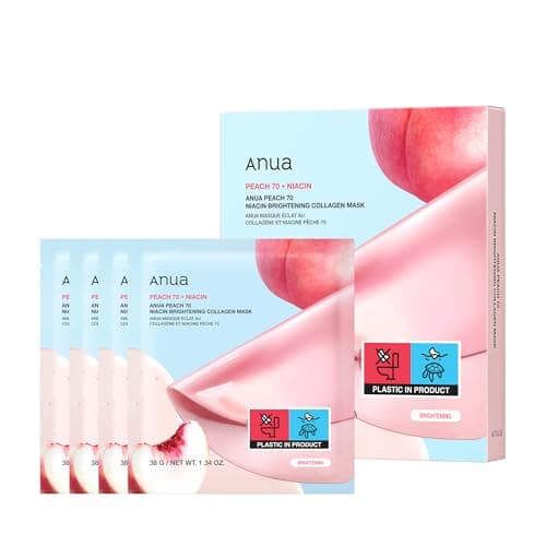 Image of Anua Peach 70 Niacin Brightening Collagen Mask, Overnight Face Mask for Glass Skin, Niacinamide, Elasticity, Even Skin Tone, Natural Color, Korean Skincare, 38g/4ea
