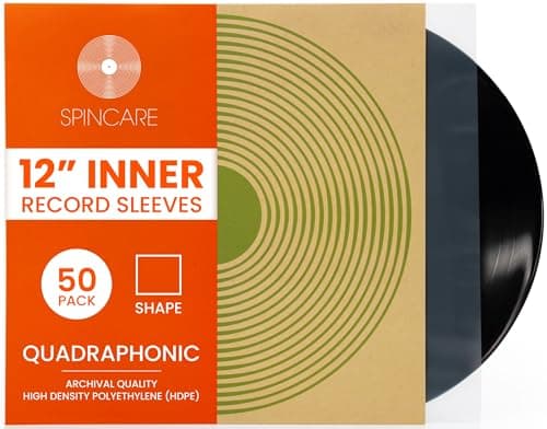 Image of 50x 12 Inch Anti Static Inner Vinyl Record Sleeves | Spincare Quadraphonic Square LP Protective Sleeve | Premium HDPE Anti-Static Album Protection | Archival HDPE Plastic Vinyl Record Storage Covers