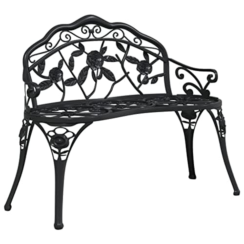 Image of vidaXL Outdoor Garden Bench - Romantic Cast Aluminium Black Park Bench with Ornate Details and Cast Iron Legs for Patio, Garden Seating