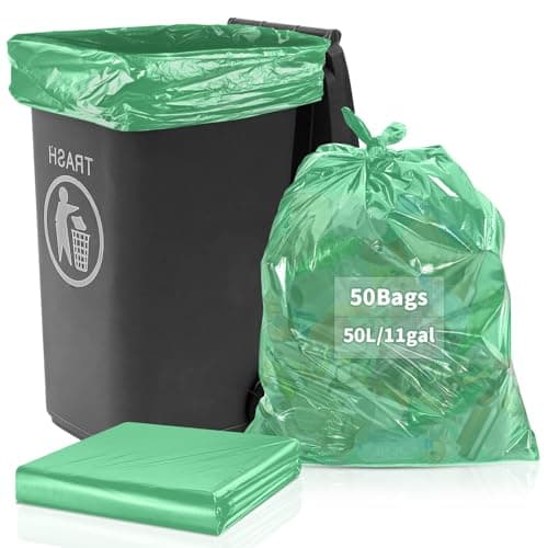 Image of 50 Pack 50L Bin Liners, Large Plastic Bin Bags Green Refuse Sacks Rubbish Garbage Trash Waste Bag for Kitchen Home Office