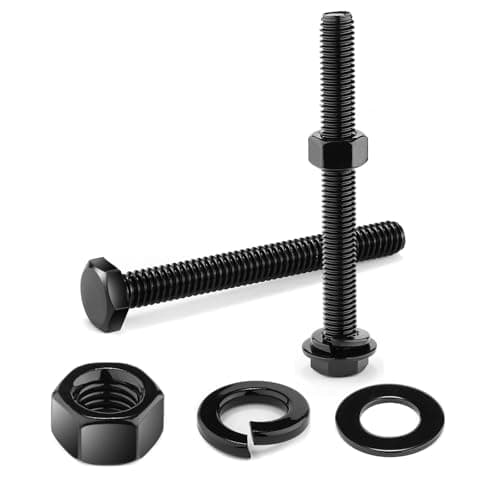 Image of 10Pcs M6 x 100mm Hex Head Bolt Screws, Black Oxide 304 Stainless Steel Nuts and Bolts, Flat & Lock Washers, Nuts and Bolts Assortment Kit by Wavanta