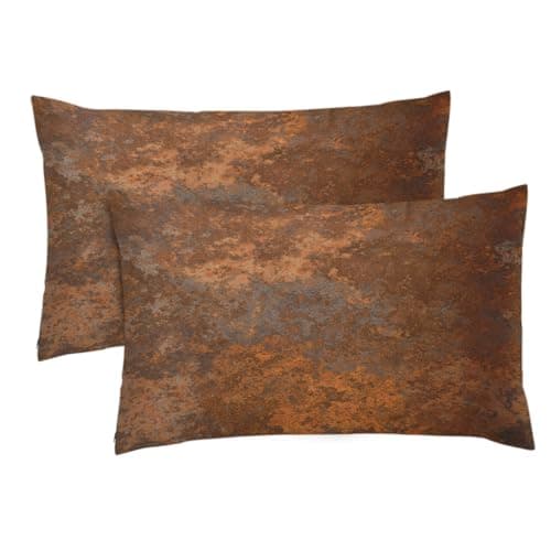 Image of Emvency Set of 2 Throw Pillow Covers Case Brown Copper Old Rusty Metal High Resolution Orange Rustic Decorative Pillowcase Cushion Cover for Sofa Bedroom Car 12 x 20 Inches