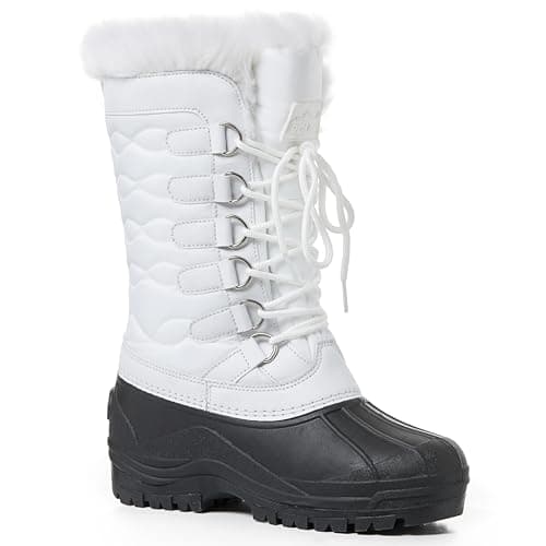 Image of Polar Womens Nylon Waterproof Weather Outdoor Snow Duck Winter Rain Cuff Lace Boot - 5 - WHI38 YC0133 White