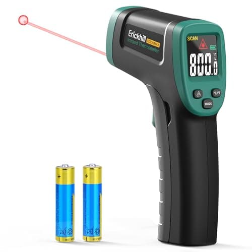 Image of ERICKHILL Infrared Thermometer -50℃~800℃ Adjustable Emissivity Non-Contact Laser Thermometer Gun LCD Backlit Digital Display -Compact Size for Vehicle Repair/Cooking/BBQ/Freezer/Food, Dark Green