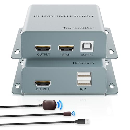 Image of HDMI KVM USB Extender 4K 30Hz with Loopout & IR, BolAAzuL 394ft/120M(1080P 60Hz) HDMI USB KVM Extender Kit Balun over Single Cat6/5e/7 Ethernet Cable Flexible Distance for Keyboard & Mouse (TX and RX)