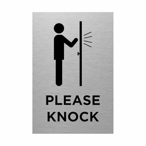 Image of Please Knock Sign with Symbol – 100 x 150mm – Durable 0.5mm Aluminium with Clear Text & Icon, Self-Adhesive for Easy Installation, Professional Interior Door Sign for Offices & Homes (1)