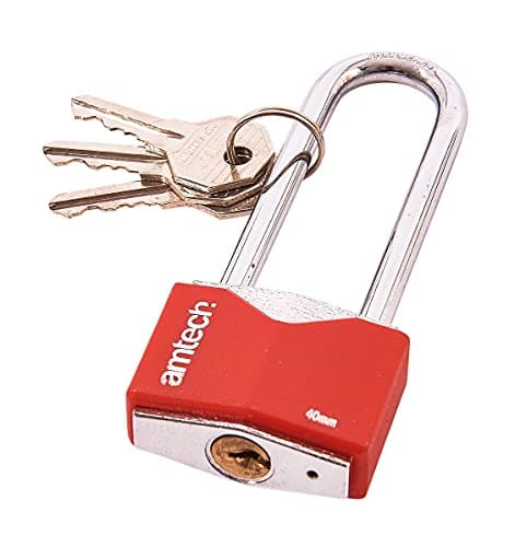 Image of Amtech 40mm Long Shackle Rhombic Chrome Plated Iron Padlock, 6mm Hardened Steel Shackle with 3 Keys, for Securing Gates, Lockers and Outdoor Storage.