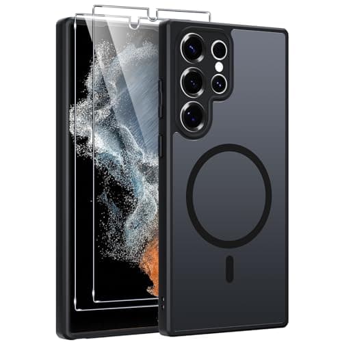 Image of Magnetic Phone Case for Samsung Galaxy S22 Ultra Case with 2 Tempered Glass Screen Protector,Fit for MagSafe,Military-Grade Protection Shockproof,Translucent Matte Back Slim Shockproof Cover