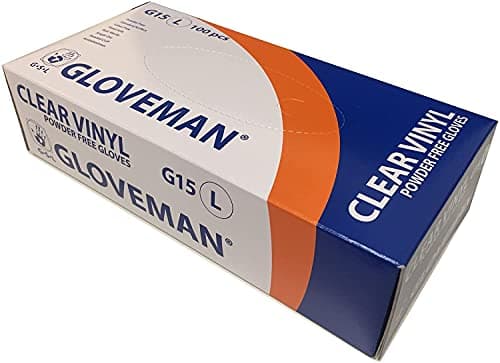 Image of Box of 100 Gloveman Clear Powder Free Vinyl Gloves - Large
