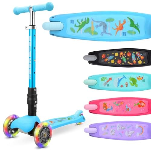 Image of BOLDCUBE Teeny Fold Dinosaur | Scooter for Boys and Girls Ages 3-8 Years | Foldable | Flashing Light Up Wheels | Height Adjustable 61 to 79 cm