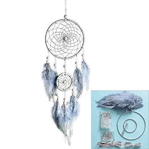 Image of FANDOL DIY Dream Catcher Making Kit, Macrame Dream Catcher Craft Supplies for Kids Bedroom Wall Decor Nursery Baby Room Hanging Wedding Ornaments Party Handmade Gift (Grey)