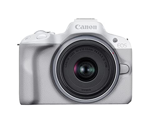 Image of Canon EOS R50 Mirrorless Vlogging Camera (White) w/RF-S18-45mm F4.5-6.3 is STM Lens, 24.2 MP, 4K Video, Subject Detection & Tracking, Compact, Smartphone Connection, Content Creator