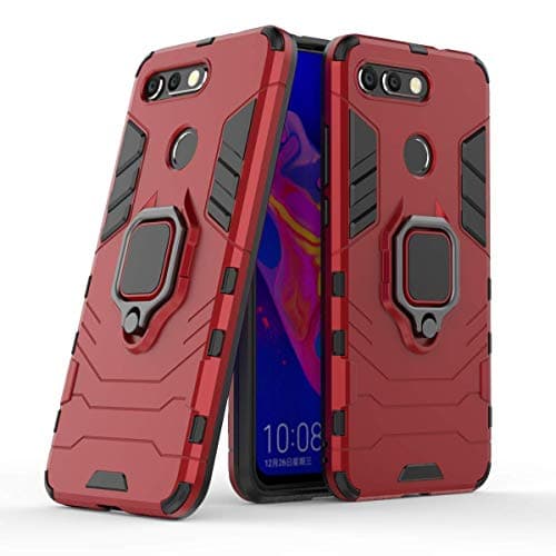 Image of MRSTER Honor View 20 Case, Heavy Duty Armor Dual Layer Shock Resistant Hybrid Protective Case Cover with Ring Holder Kickstand for Huawei Honor View 20. HB Red