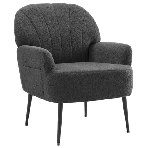 Image of IWMH Armchair for Living Room, Teddy Fluffy Fabric Accent Chair for Bedroom, Reading TubChair Comfy Big Mid Century Occasional Chair, Metal Legs (Grey)