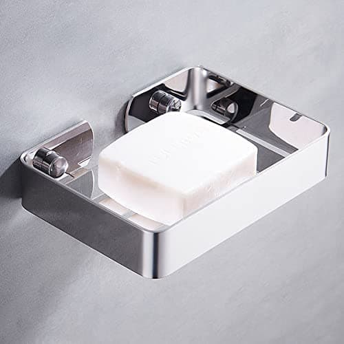 Image of Melairy Soap Dish Holder for Bathroom Shower 304 Stainless Steel Soap Holder Saver Tray Wall Mounted Sponge Holder Chrome