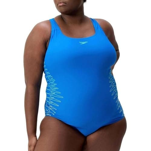 Image of Speedo Women's Plus Size Eco Endurance+ Medalist | Chlorine Resistance | Recycled Fabric Swimsuit, Blue, 42
