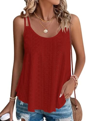 Image of WNEEDU Women's Summer Tank Tops Ladies Sleeveless Vests Tanks Top Loost Fit Casual Shirts Vest Blouses Cami Camisole Red XL