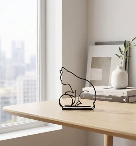 Image of Kxjyqh Metal Cat Minimalist Art Wall Sculpture, Metal Wall Art, Minimalist Wall Sculpture Sign, Abstract Metal Wire Geometric Line Drawing Art, (Play ball cat) – Black Cat Wall Art