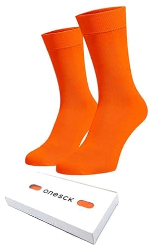 Image of ONESCK Super Soft Cotton Dress Socks Vibrant Plain Colours for Men (Orange, 7-12)