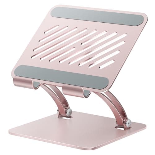 Image of tounee Tablet Holder Stand, Dual Rod Adjustable Aluminum Desktop Stand, Compatible with 4-16.5" iPads, Surface Tablets, Portable Monitor, Kindle and More (Pink)