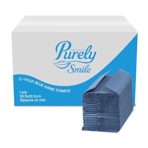 Image of Blake & White C Fold 1 Ply Blue Paper Towels | Purely Smile Disposable Hand Towels for Dispenser - Ideal for Kitchens, Restrooms, Offices, and Commercial Use | Box of 2400 | PS1021