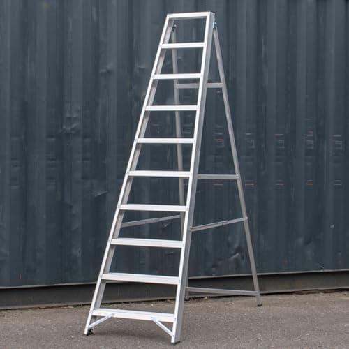 Image of BPS® Industrial Swingback Step Ladder/Ladders | 150kg Load Capacity | Aluminium | Heavy Duty | EN131 Pro Certified | 2.61m Height | 10 Steps