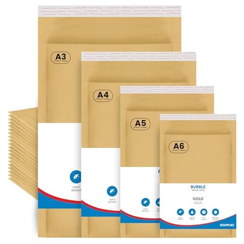 Image of UK SUPPLIES LIMITED A6 A5 A4 A3 Mix Assorted Sizes (Pick Any Pack Size) Padded Gold Bubble Wrap Envelopes Peel & Seal Bubble Mailers Protective Postal Envelope Mailer for Shipping Parcels, 10 Pack
