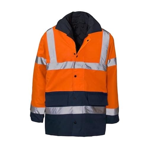 Image of Hi Vis Traffic Jacket Waterproof High Visibility Padded Parka Coat Safety Security Workwear Winter Reflective Protective PPE Jacket Men Women Orange/Navy L