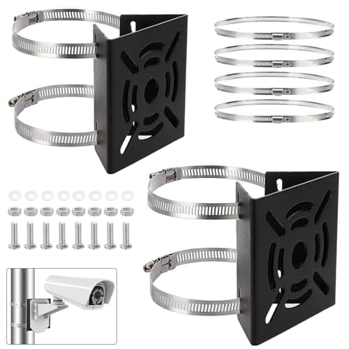 Image of TOLIDA 2 Packs Black Universal Vertical Pole Mount Brackets for CCTV Cameras with 8 Loops - Square Metal Mounting Bracket for Security Camera Ptz Dome, Outdoor/Indoor Wall Mounted Camera Brackets