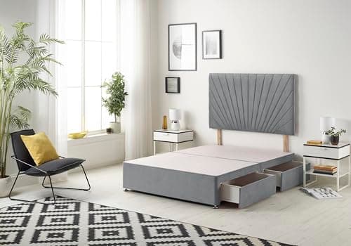 Image of Bed Centre Platinum Charcoal Plush Divan Bed Base With Same Headboard And Storage Drawer-5FT King,(King 150 x 200 cm, 4 Drawer, With Headboard)
