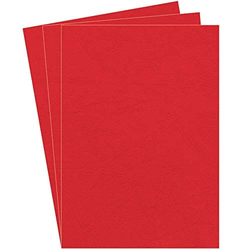 Image of Fellowes A4 Leatherboard Binding Covers, 250gsm Heavyweight Leathergrain Finish, FSC Certified, Red, Pack of 100 - Recyclable, Compatible with Comb & Wire Binding